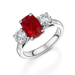 Anello 3 pietre rosso rubino e diamanti 4,50 carati oro 14 carati