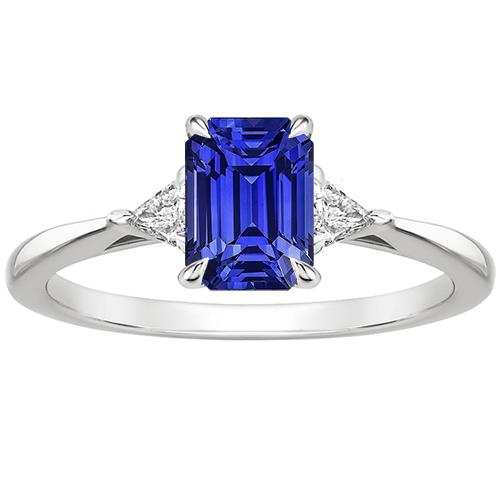 Anello 3 pietre smeraldo zaffiro di Ceylon e diamante taglio trilioni 3.50 carati - harrychadent.it