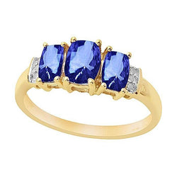 Anello 5,25 carati Sri Lanka cuscino zaffiro blu e diamante 3 pietre YG oro bianco 14 carati