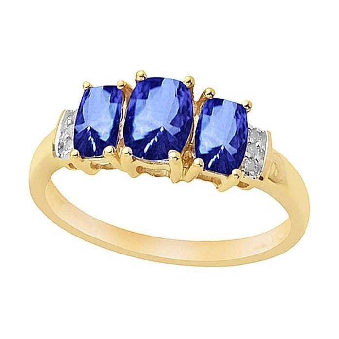 Cuscino Sri Lanka Anello con zaffiro blu e diamante 3 pietre 5.26 carati YG 14K - harrychadent.it