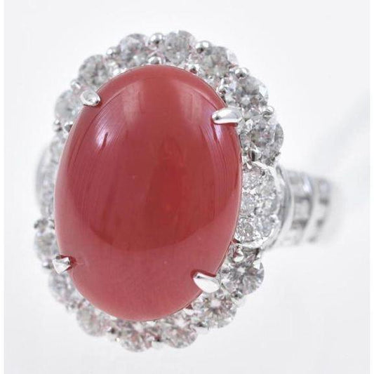 Anello Anniversario 12 carati a griffe corallo rosso oro bianco 14K - harrychadent.it