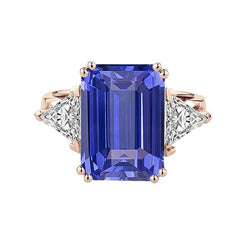 Anello Anniversario 3 Pietre Oro Rosa Zaffiro Blu Diamanti 3.50 Carati