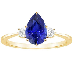 Anello Anniversario 3 Pietre Pera Zaffiro Blu & Diamanti 4.25 Carati