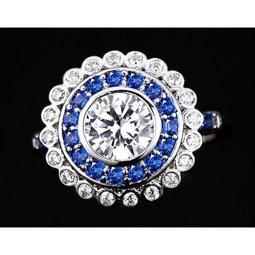 Anello Anniversario Baguettes con Diamanti Tondi e Zaffiri Blu 4 Carati - harrychadent.it