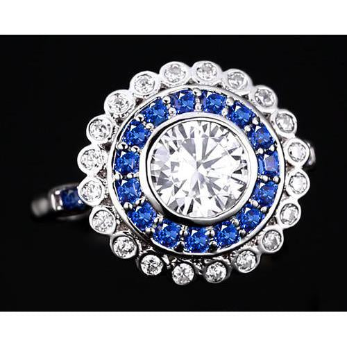 Anello Anniversario Baguettes con Diamanti Tondi e Zaffiri Blu 4 Carati - harrychadent.it