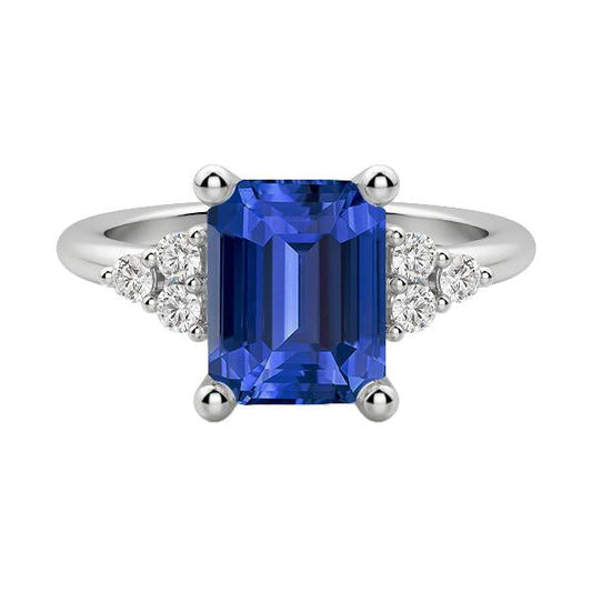 Anello Anniversario Diamante A Forma Di Smeraldo Zaffiro Blu 3.50 Carati - harrychadent.it