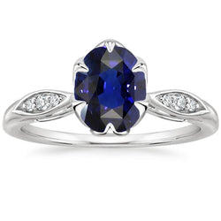 Anello Anniversario Diamante Ovale Zaffiro Sri Lanka Set 3.50 Carati Pavé