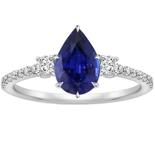 Anello Anniversario Diamante Pera Zaffiro Blu 3 Pietra Stile 5.50 Carati - harrychadent.it