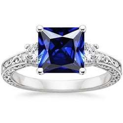 Anello Anniversario Diamante Stile Vintage Zaffiro Blu Ceylon 5.25 Carati