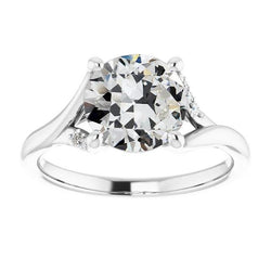 Anello Anniversario Gioiello Tondo Con Genuino Diamanti Taglio Vecchio Con Gambo Diviso 3,50 Carati