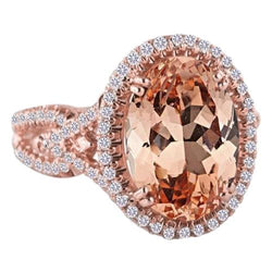 Anello Anniversario Halo 14 Ct Morganite E Diamanti Oro Rosa