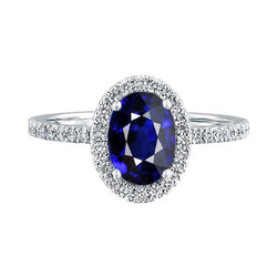 Anello Anniversario Halo Ceylon Zaffiro Ovale Diamante 3.50 Carati