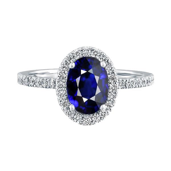 Anello Anniversario Halo Ceylon Zaffiro Ovale Diamante 3.50 Carati - harrychadent.it
