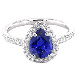 Anello Anniversario Halo Pera Zaffiro Blu & Diamanti 3.25 Carati