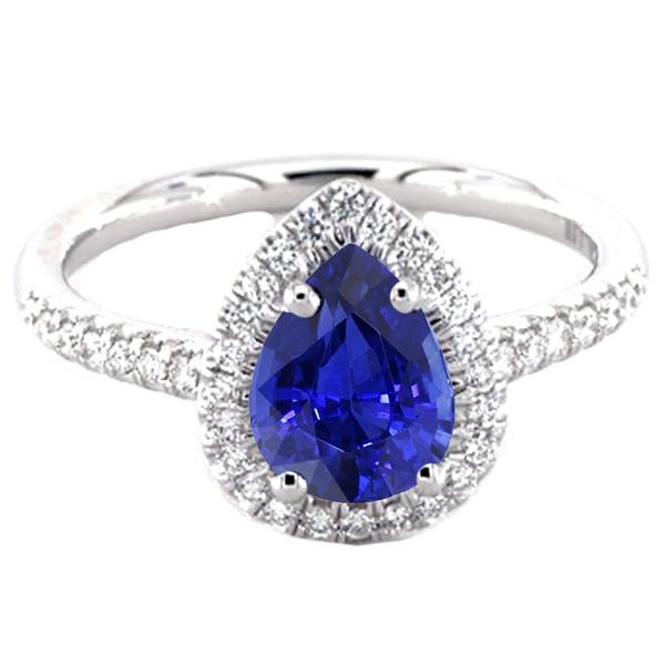 Anello Anniversario Halo Pera Zaffiro Blu & Diamanti 3.25 Carati - harrychadent.it