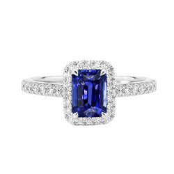 Anello Anniversario Halo Smeraldo Zaffiro Ceylon & Diamanti 3 Carati