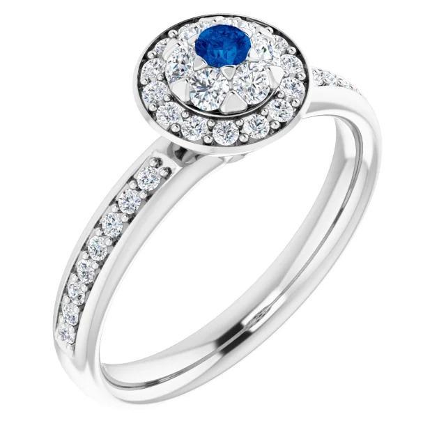 Anello Anniversario Halo Style Diamond Round Blue Sapphire 1.80 Carati - harrychadent.it
