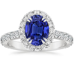 Anello Anniversario Halo Zaffiro Blu Ovale & Diamanti 5.50 Carati