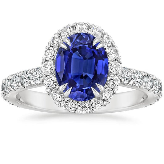 Anello Anniversario Halo Zaffiro Blu Ovale & Diamanti 5.50 Carati - harrychadent.it