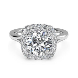 Anello Anniversario Halo con splendido diamante taglio rotondo da 3,60 carati e oro bianco 14K