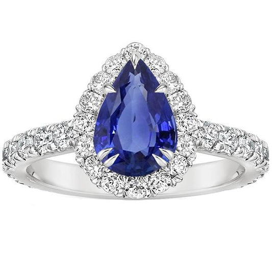 Anello Anniversario Halo con zaffiro blu 4.50 carati e pavé di pera - harrychadent.it