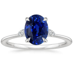 Anello Anniversario Ovale Zaffiro Ceylon & Diamanti Oro Bianco 3 Carati