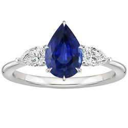 Anello Anniversario Pera Diamante 3 Pietre Blu Zaffiro Prong 4.50 Carati