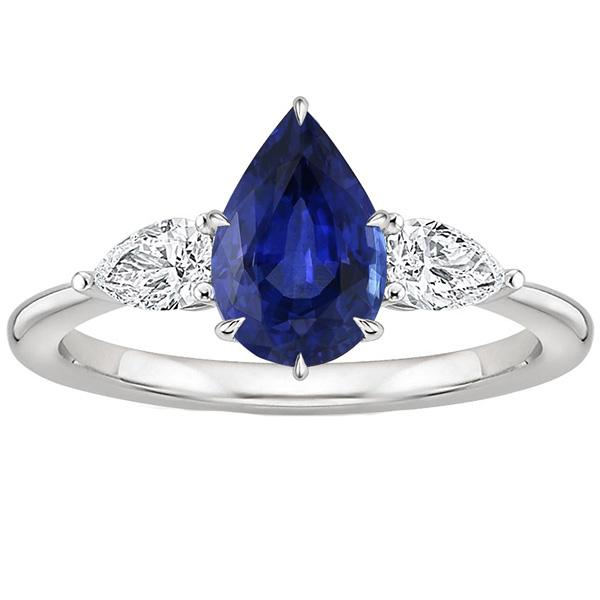 Anello Anniversario Pera Diamante 3 Pietre Blu Zaffiro Prong 4.50 Carati - harrychadent.it