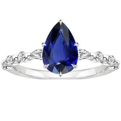 Anello Anniversario Pera Diamante Con Zaffiro Blu Centro Oro 5 Carati