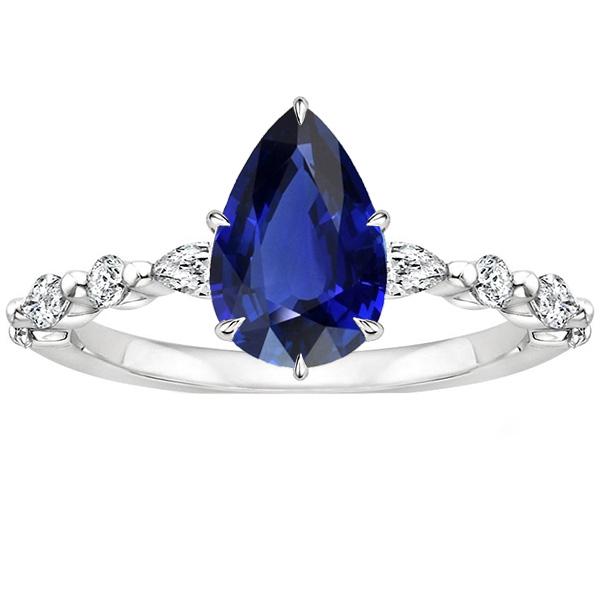 Anello Anniversario Pera Diamante Con Zaffiro Blu Centro Oro 5 Carati - harrychadent.it