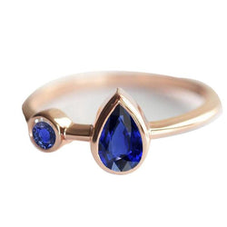 Anello Anniversario Rotondo e Pera Zaffiri Blu 2.25 Carati Oro Rosa 14K