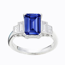 Anello Anniversario Smeraldo Diamante Zaffiro 2.50 Carati Da Donna Oro 14K