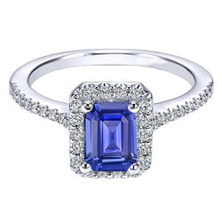 Anello Anniversario Smeraldo Halo Zaffiro Blu & Diamanti 3.50 Carati
