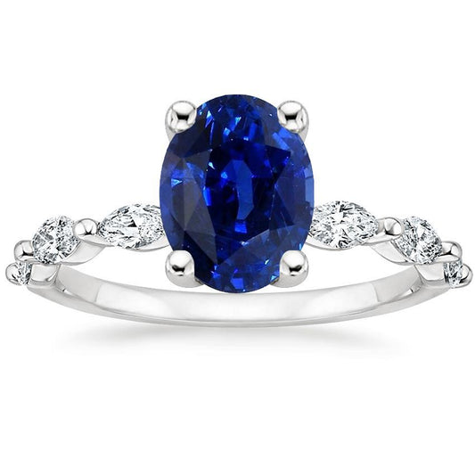 Anello Anniversario Solitario Zaffiro Blu Ovale Con Accenti 3.50 Carati - harrychadent.it