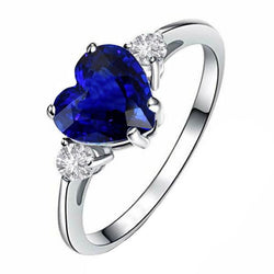 Anello Anniversario Tre Pietre Cuore Blu Zaffiro E Diamanti 2.75 Carati