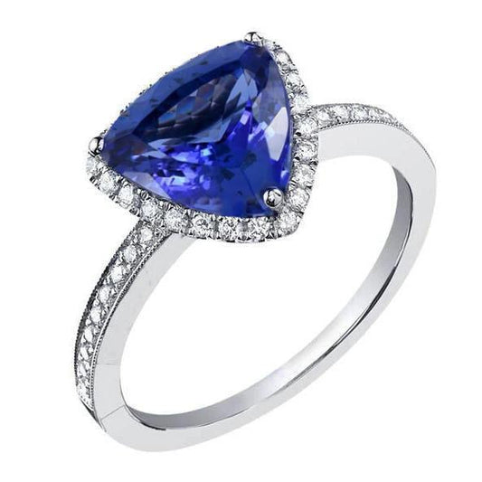 Anello Anniversario Trilioni di Tanzanite e Diamanti da 3,50 Ct in Oro Bianco 14K - harrychadent.it