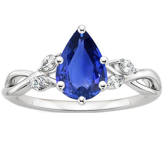 Anello Anniversario Zaffiro Blu Con Diamanti Marquise 4.50 Carati - harrychadent.it