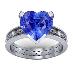 Anello Anniversario Zaffiro Blu Diamanti Tondi 3.50 Carati Stile Vintage