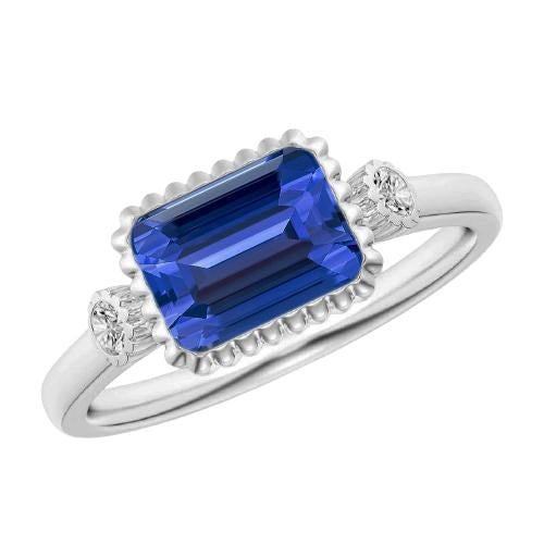 Anello rotondo con zaffiro blu con 3 pietre anniversario lunetta con diamante rotondo 2.25 carati - harrychadent.it