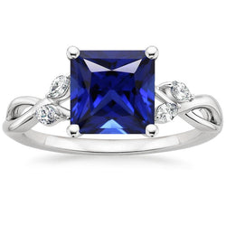 Anello Anniversario con Diamante Marquise e Zaffiro Blu Princess 5.25 Carati