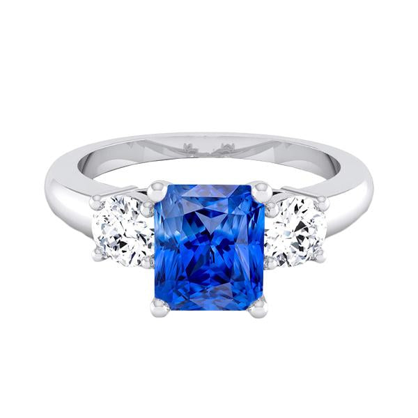 Anello Anniversario con Diamante Rotondo Zaffiro Blu 2.50 Carati Donna 3 Pietre - harrychadent.it