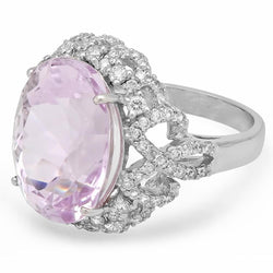 Anello Anniversario con Kunzite Rosa E Diamanti 32 Ct Oro Bianco 14K