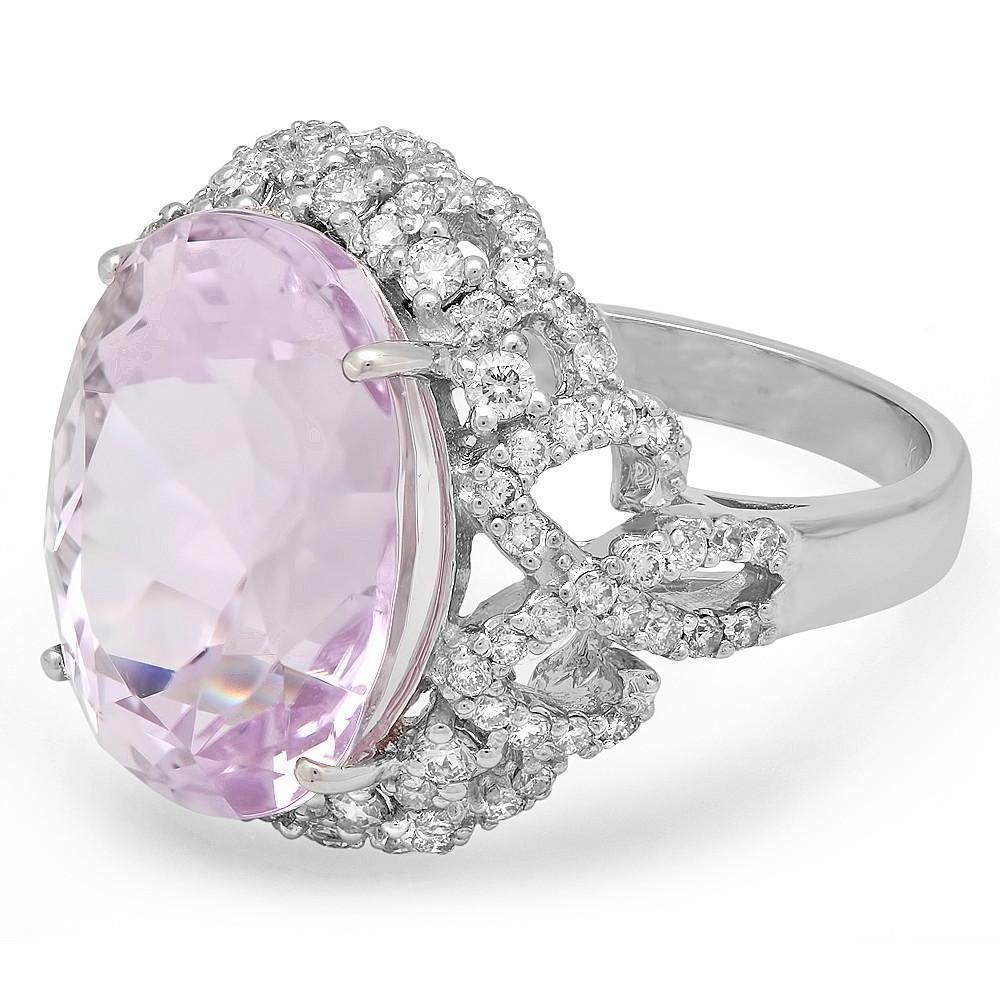 Anello Anniversario con Kunzite Rosa E Diamanti 32 Ct Oro Bianco 14K - harrychadent.it