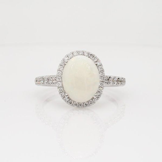 Anello Anniversario con Opale E Diamanti 11.20 Carati Oro Bianco 14K - harrychadent.it