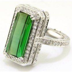 Anello Anniversario con Tormalina Verde E Diamanti 15.75 Ct Oro Bianco 14K