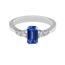 Anello Anniversario con Zaffiro Blu Carati 1.75 e Diamante Rotondo Con Gambo Conico