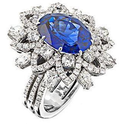 Anello Anniversario con Zaffiro Blu Diamanti 9.75 Carati Oro Bianco 14K