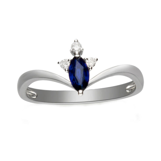 Anello Anniversario con Zaffiro Blu Marquise & Diamanti Tondi 1.50 Carati - harrychadent.it