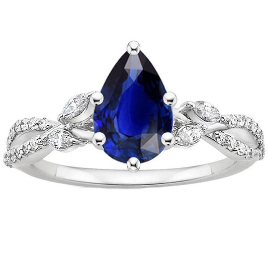 Anello Anniversario con Zaffiro Blu Marquise & Diamanti Tondi 5.50 Carati - harrychadent.it