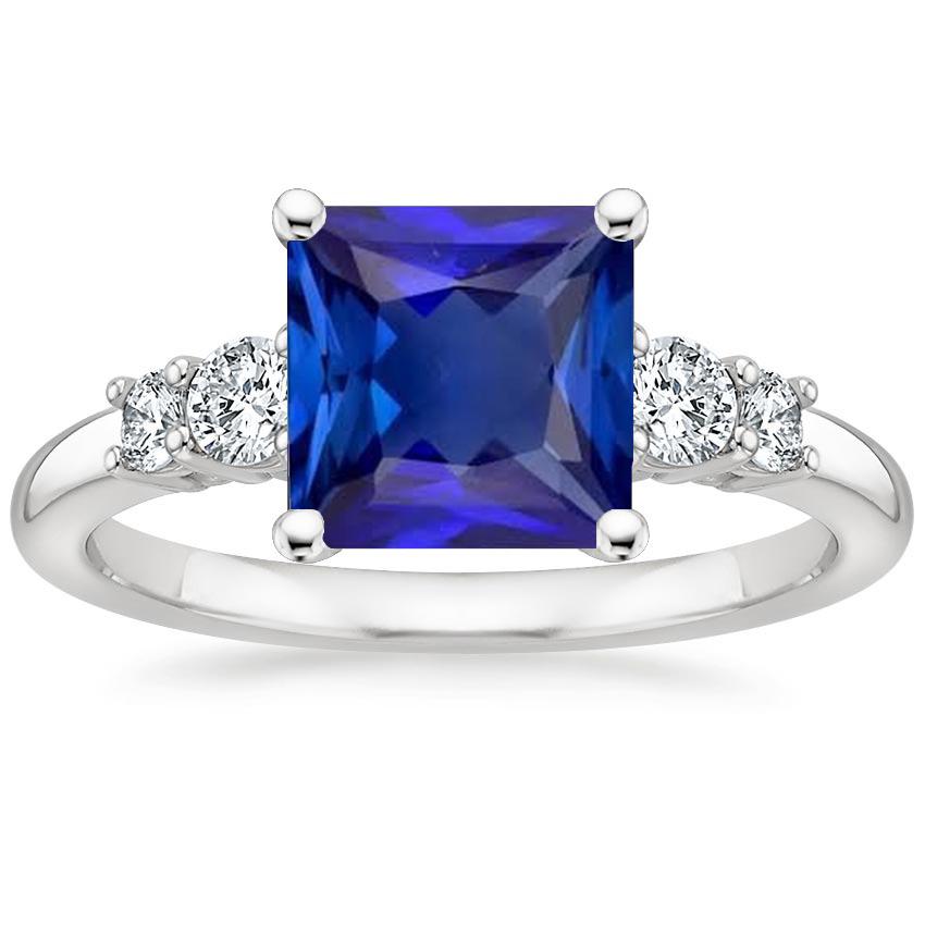 Anello Anniversario con Zaffiro Blu Taglio Princess Cinque Pietre 5.50 Carati - harrychadent.it